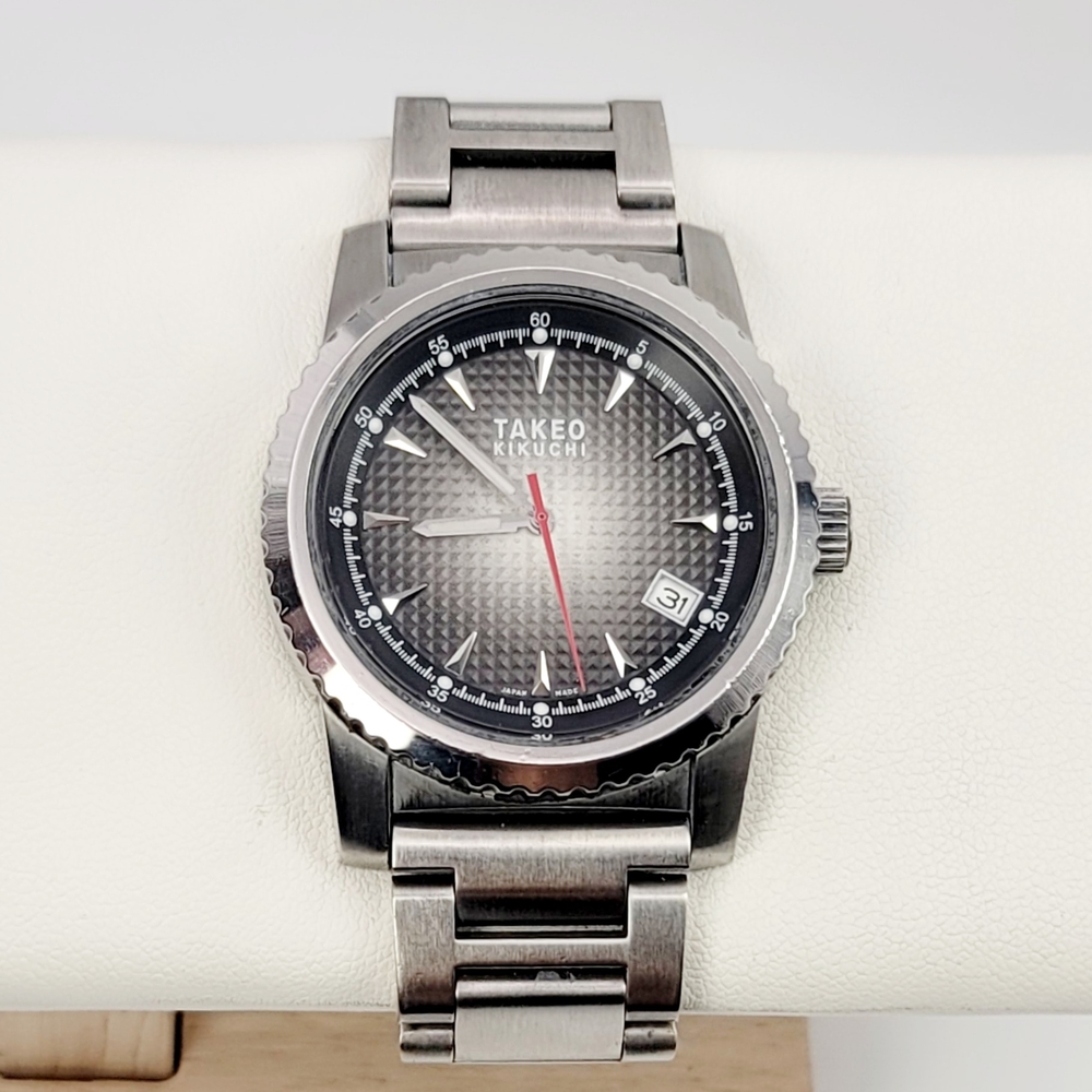 Takeo Kikuchi TK-20B8 Quartz Men’s Watch Textured Grey Dial Date Japan